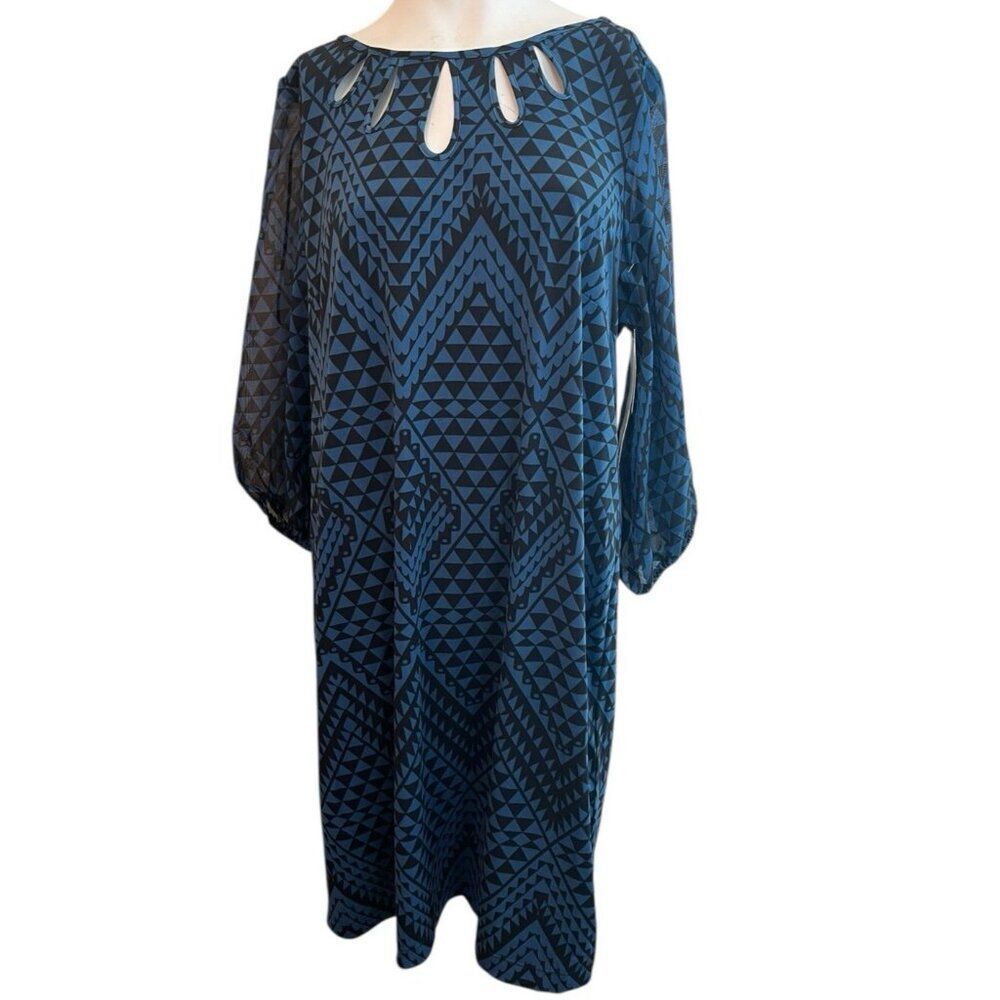 Danny & Nicole 1X Black Blue Cut Outs Sheath Dress Long Balloon Sleeve NWT
